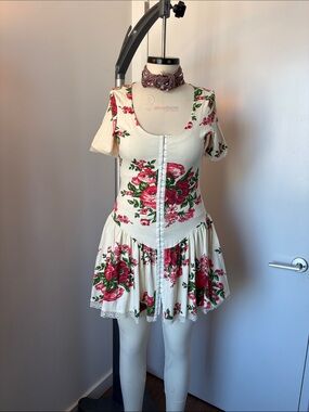 Betsey Johnson Cream Mini Dress with Red Rose Print